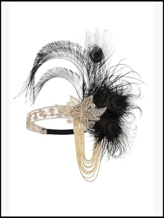 Flapper Headpiece Roaring 20s Gatsby Tassel Chain Feather Design One Size main image 4